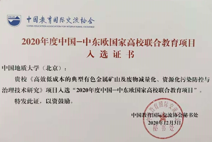 项目入选证书
